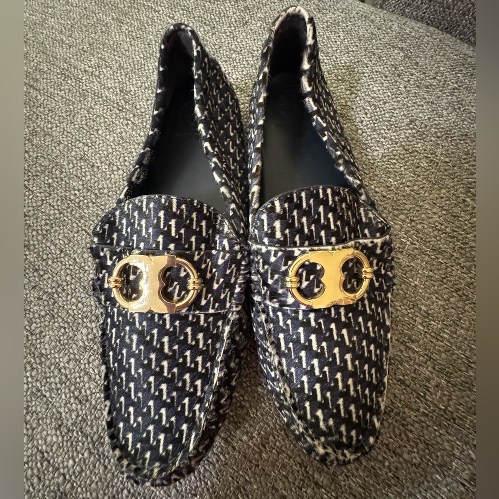 EUC Tory Burch 'Gemini Link' Genuine Calf Hair Driving Loafers SZ 7.5